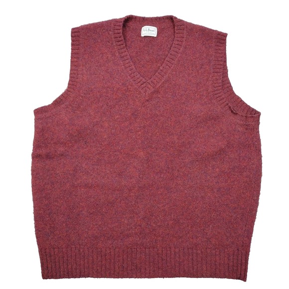 VINTAGE L.L. BEAN LARGE WOOL 90'S BRICK RED V NECK SWEATER VEST PREPPY Y2KEUC
